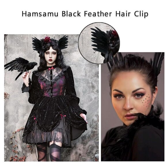 2Pcs Black Feather Hair Clip Crow - Picture 3 of 6